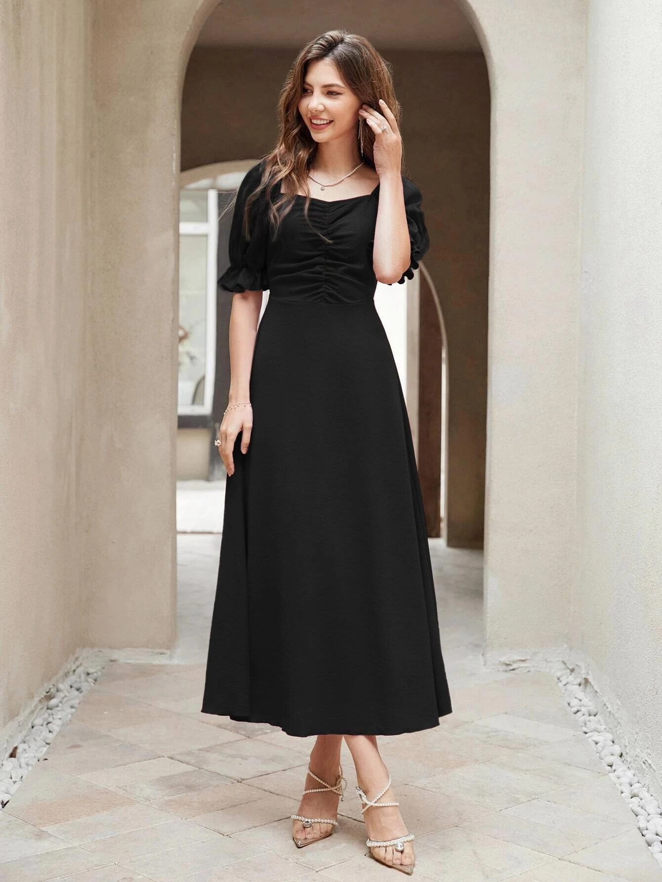 Robe a Manches Bouffantes et Coupe Évasée - صورة 6 thumbnail