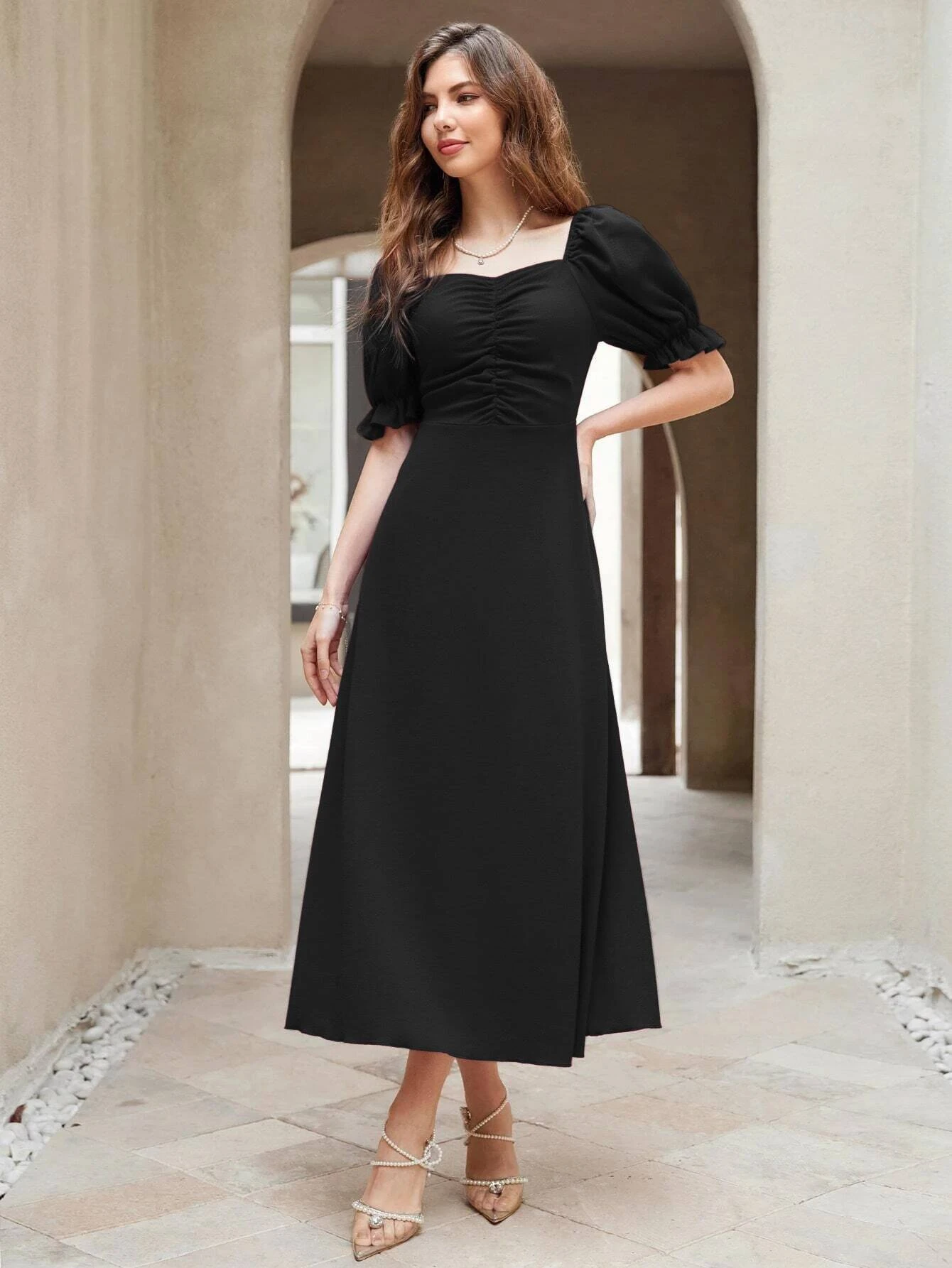 Robe a Manches Bouffantes et Coupe Évasée - صورة 5 thumbnail