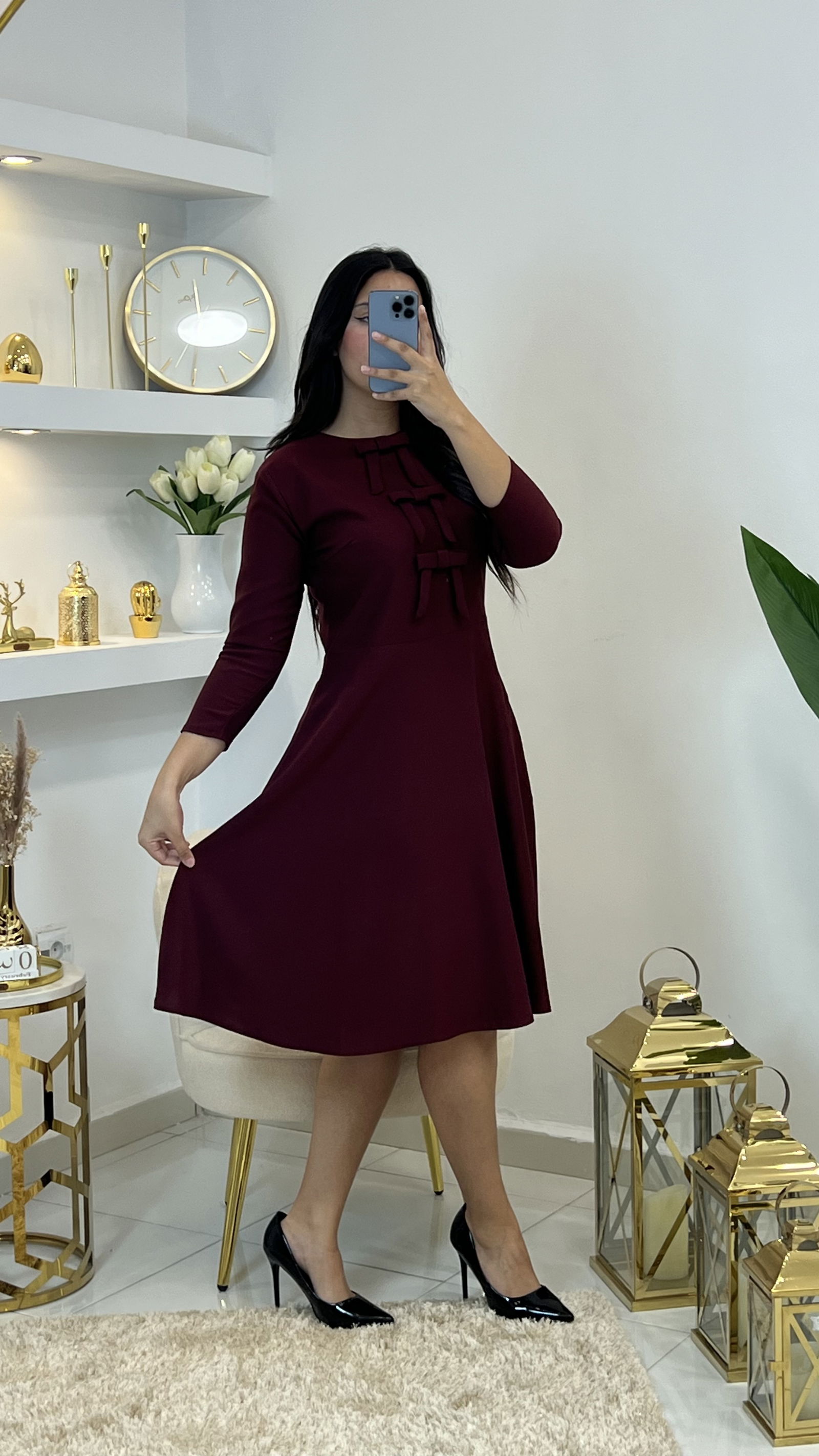 Robe courte à manches longues avec nœud - صورة 7 thumbnail