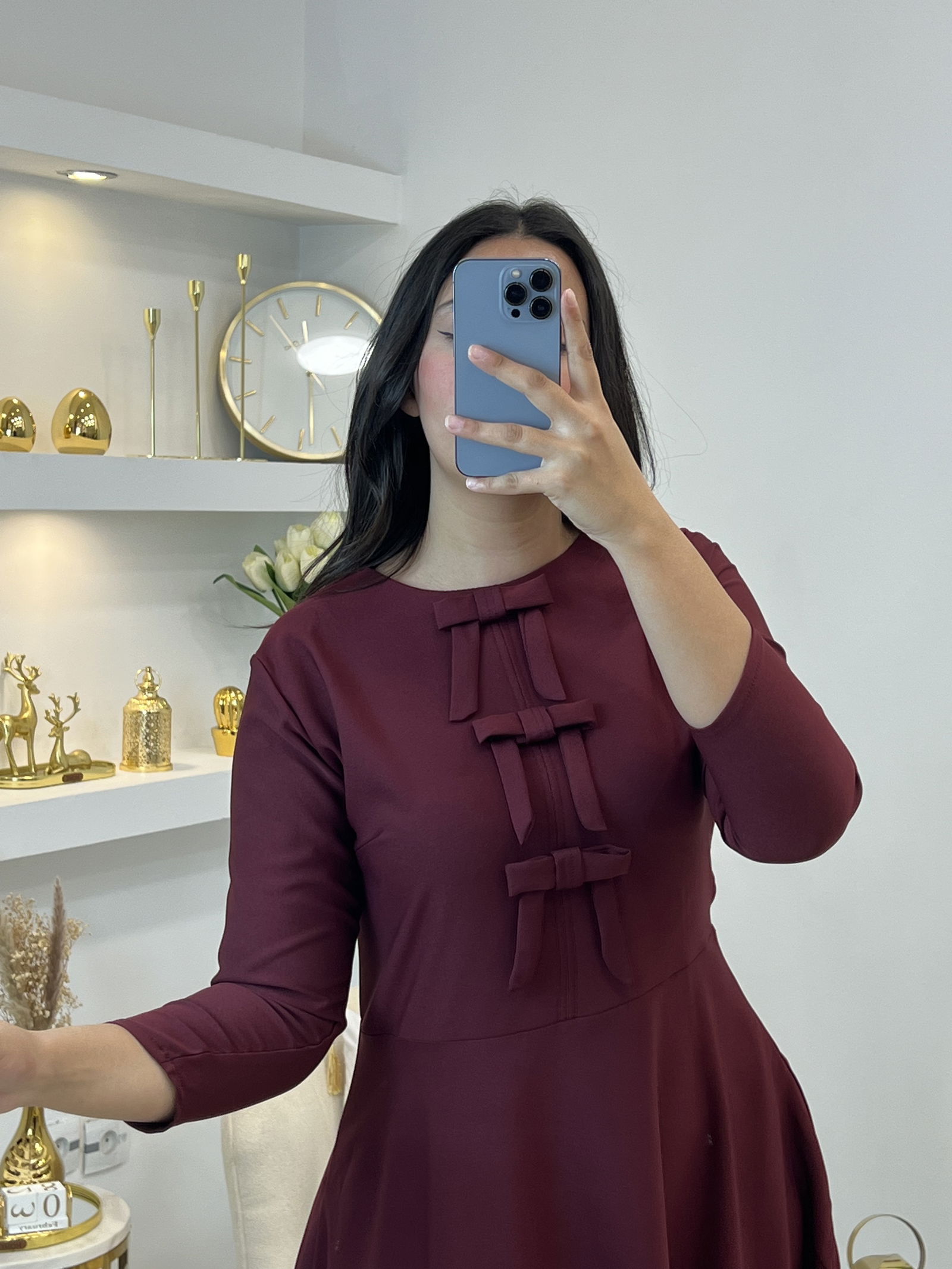 Robe courte à manches longues avec nœud - صورة 8 thumbnail