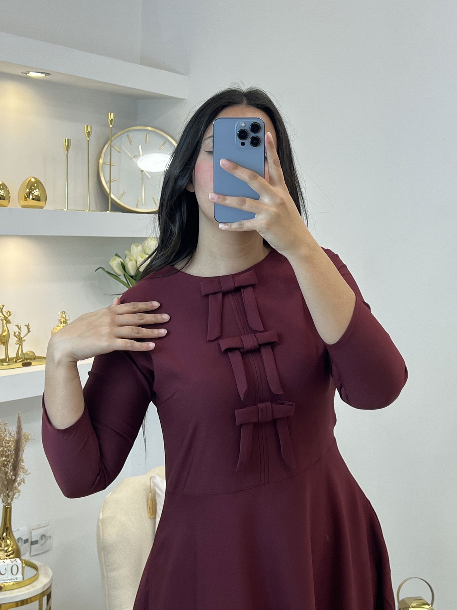 Robe courte à manches longues avec nœud - صورة 9 thumbnail