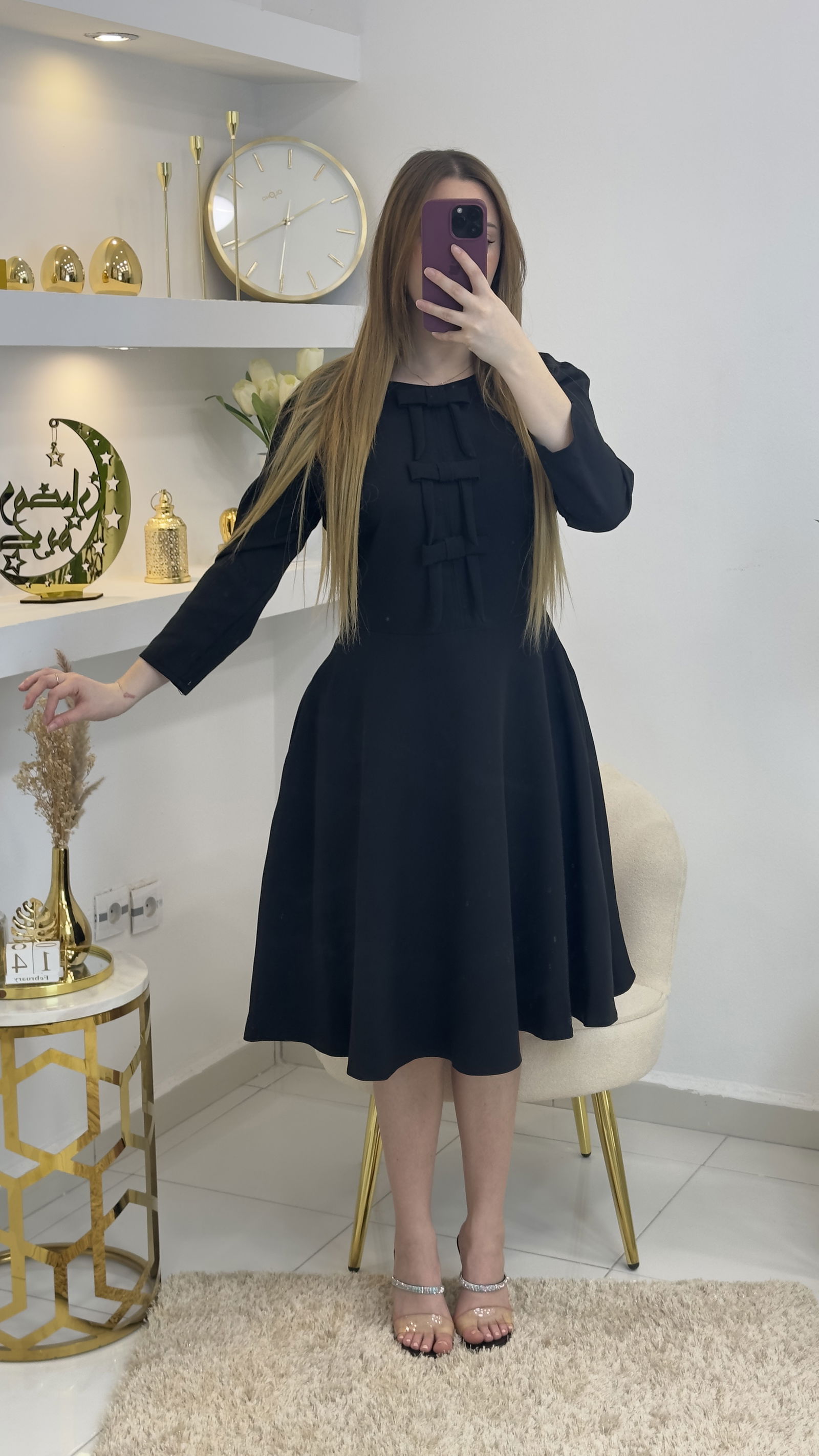 Robe courte à manches trois quart avec nœud - صورة 2