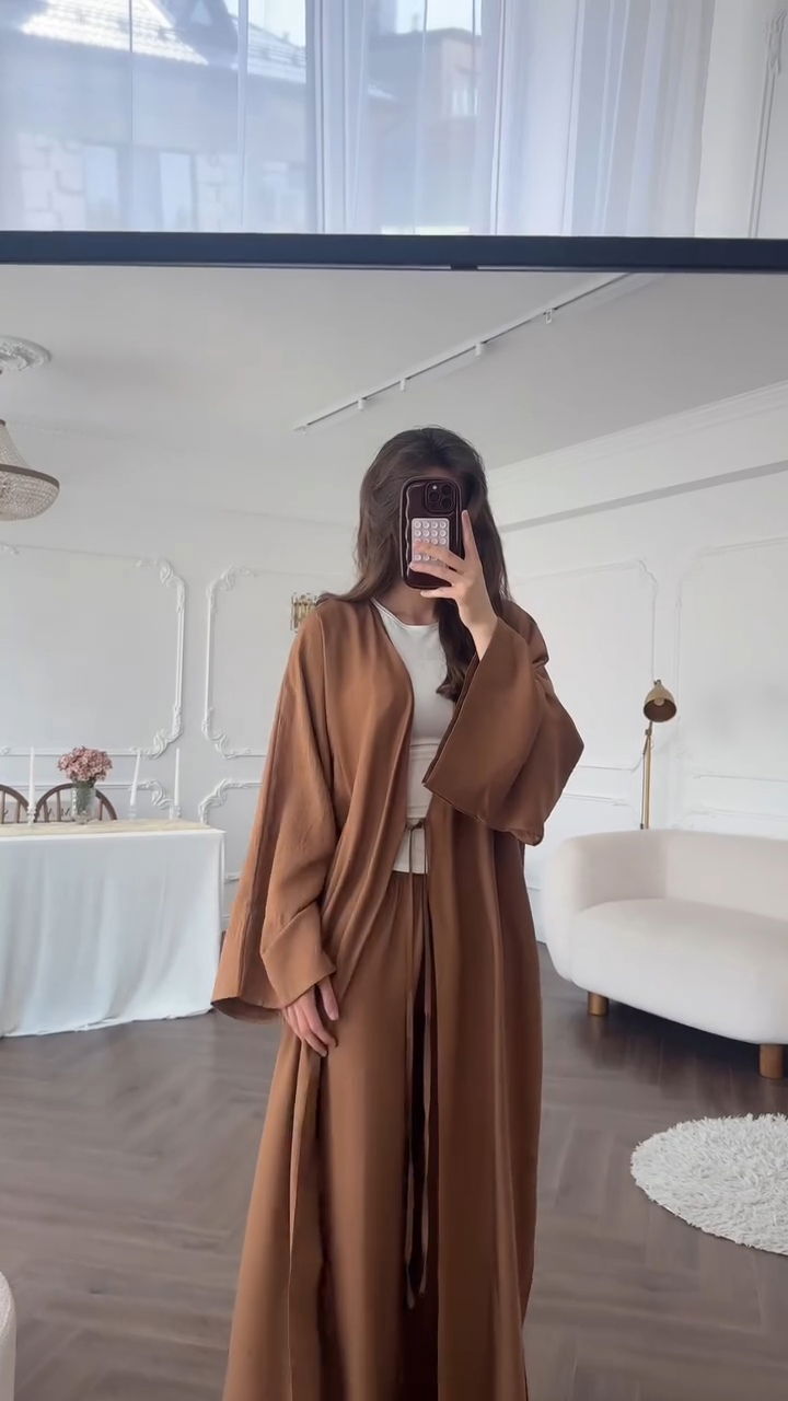 ensemble kimono long pantalon en crepe froissé - صورة 4 thumbnail