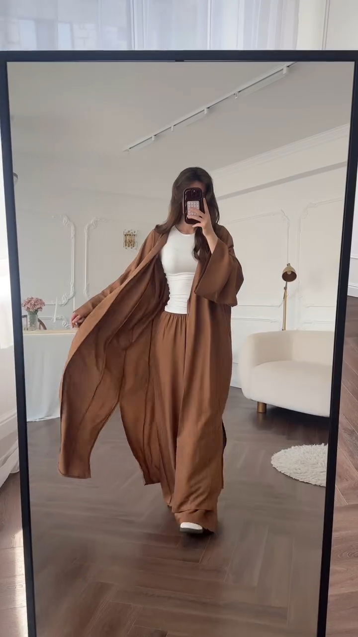 ensemble kimono long pantalon en crepe froissé